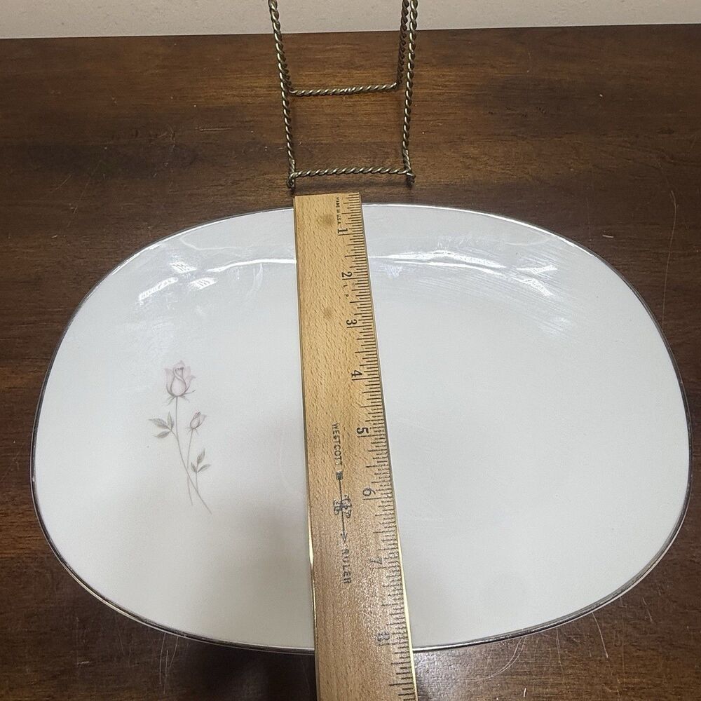 Noritake PASADENA 6311 Japan 11 1/2" Oval Pink Grey Rosebud Platinum Trim - Picture 7 of 9